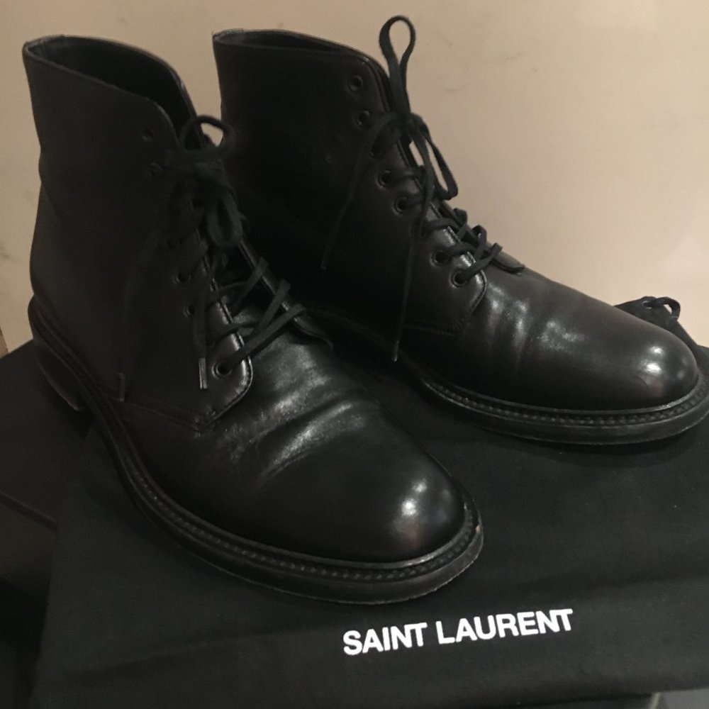 Saint Laurent Army 25 Lace Up Combat Boots Size:39 Black